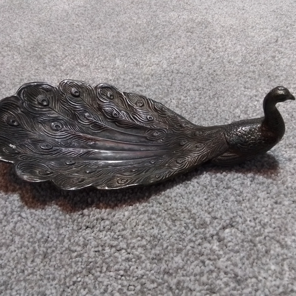 Vintage Peacock Trinket Dish Metallic Decor - Picture 2 of 5